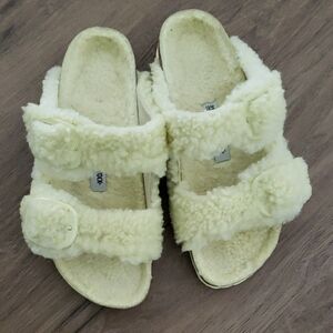 Birkenstock Yellow Fuzzy Sandals